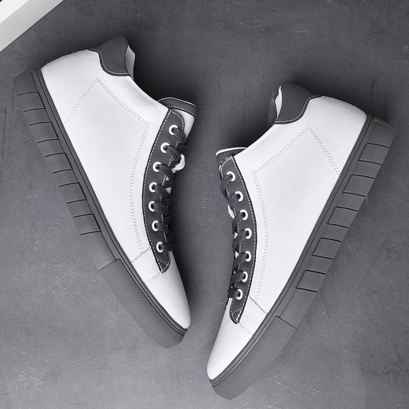 Кожаная обувь на высокой подошве в британском стиле, массажные стельки для мужской модной обуви с высоким верхом, зимние плюшевые мужские спортивные туфли