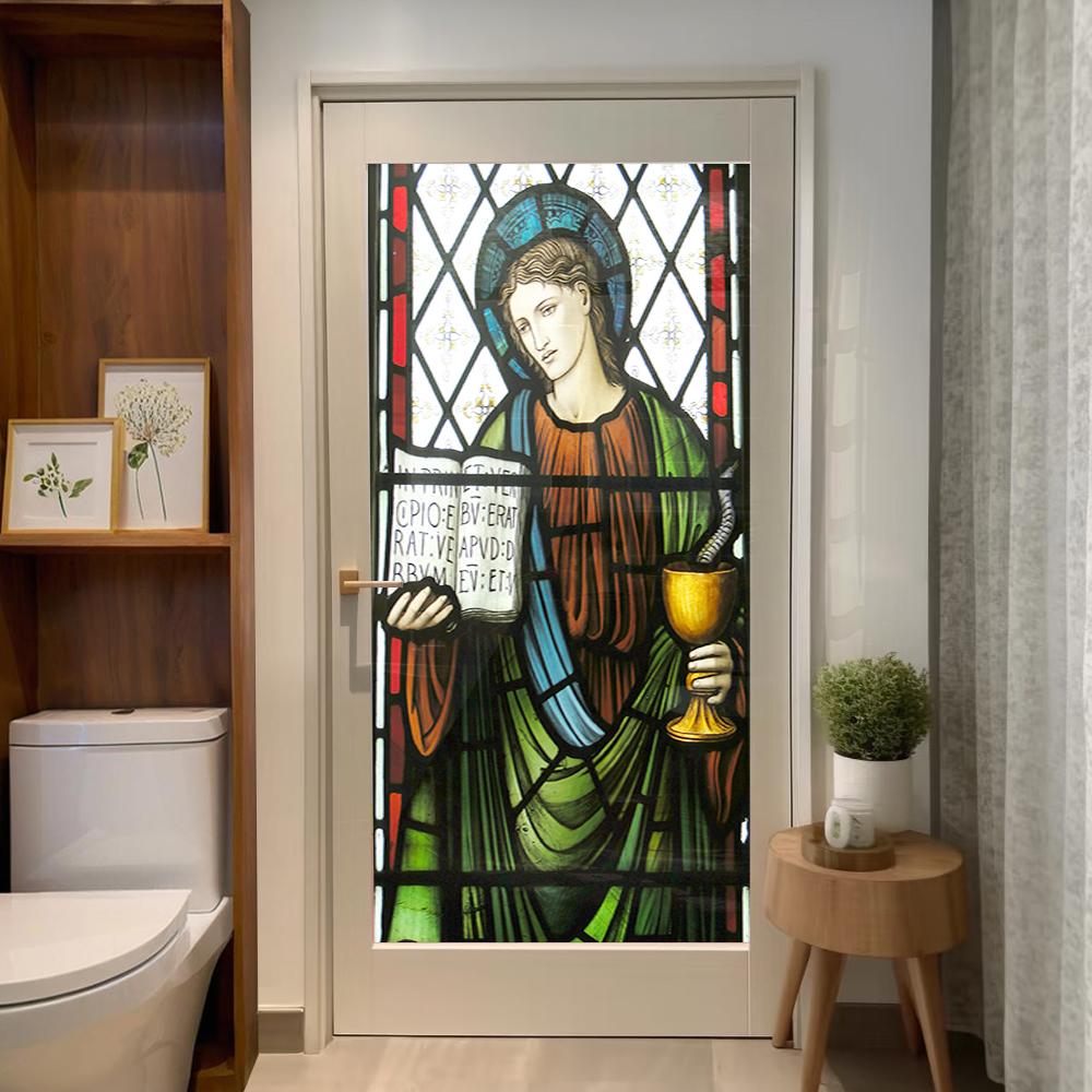 Church Stained Glass Decals Window Film Privacy Heat Insulation and Anti UV Blocking Static Cling Window Sticker for Home J82