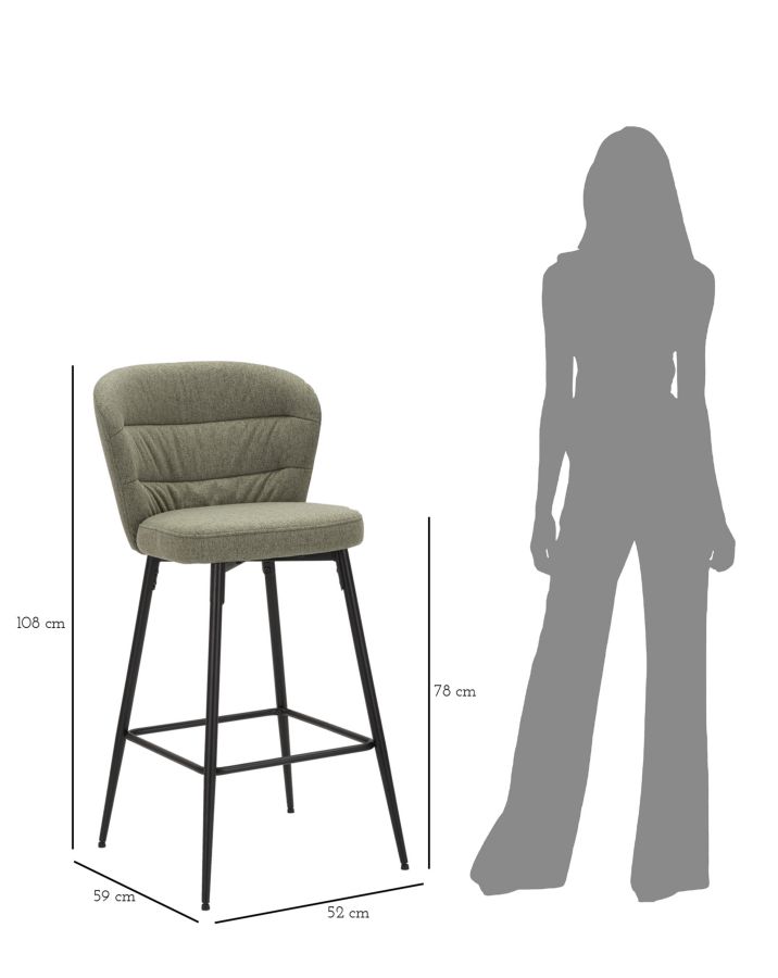 Bar Stool Losanna Green Set 2 Pz Cm 52X59X108