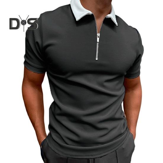 Мужская футболка с воротником-молнией, однотонная, с коротким рукавом и лацканами, повседневная, облегающая, летняя, для улицы, отпуска, работы, спорта