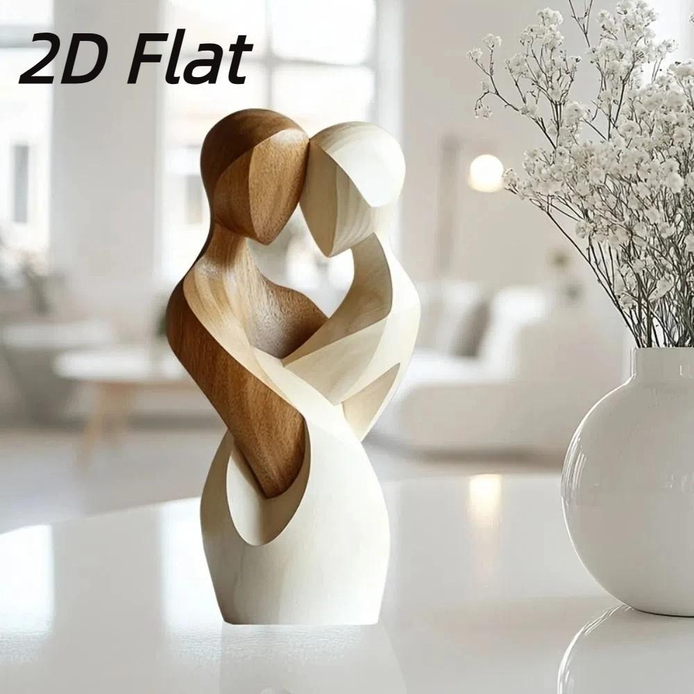 2D Couple Statue Artificial Wood Decorative Statue Creativity Flat Statue Desktop