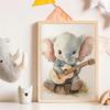 Watercolor Cute Animals Fox, Elephant, Bear, Playing Instruments Poster Canvas Painting Print Nursery Wall Art Home Decor