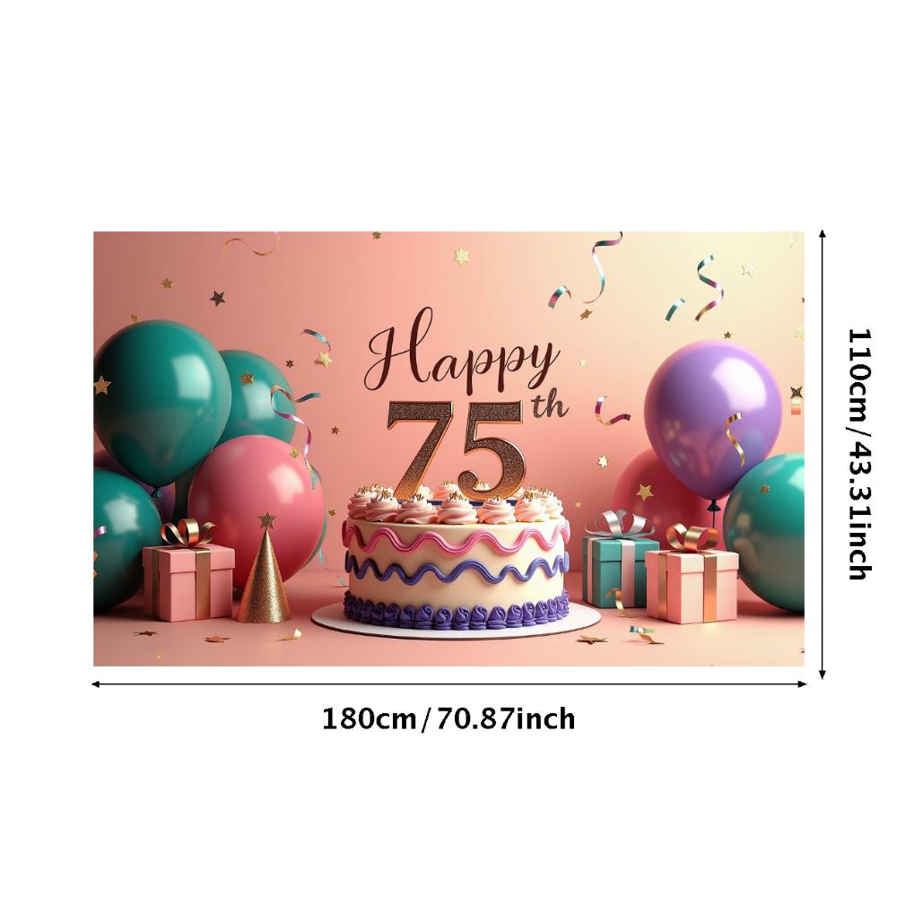 Happy Birthday 75th Banner Red Balloon Birthday Party Decoration Photography Background Props Birthday Cake Backdrop Supplies