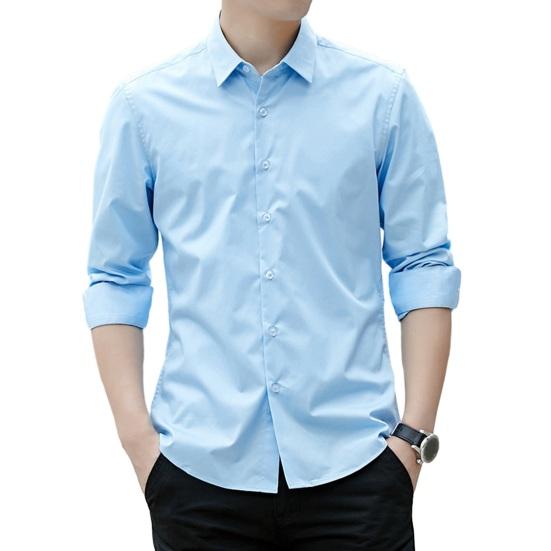 Мужская деловая официальная рубашка с лацканами, однобортный кардиган с длинным рукавом, сплошной цвет, мягкие пуговицы, большие размеры, повседневная мужская офисная рубашка, топ