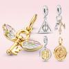 925 Silver Winged Key Pendant Charm Spinning Dangle Charm Snape Doe Patronus Fit  Bracelet Women Jewelry