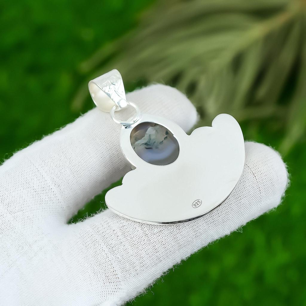 Сделка ко Дню дружбы Натуральный Моховой Агат с Солнечным Блеском Безель Кулон для Жены Стерлинговое Серебро