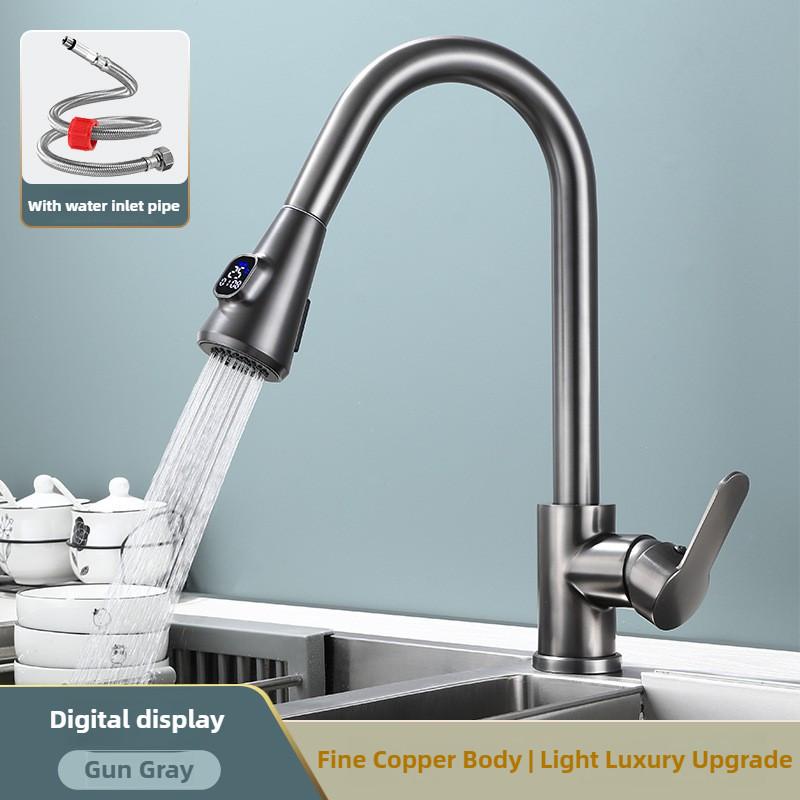 Bathroom 304 Stainless Steel Pull-out Washing Basin Water Tap Household Kitchen Dual Mode Sink Faucet