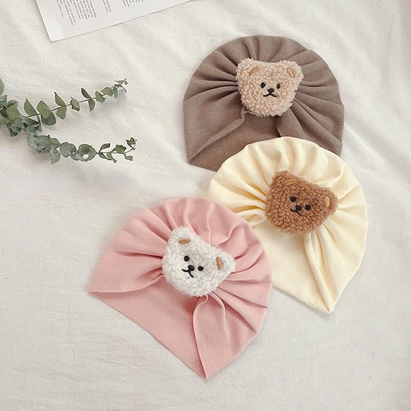 Детский тюрбан с милым мультяшным 3D медвежонком, шапочка для новорожденных мальчиков и девочек, милые весенне-летние хлопковые банданы для малышей, детские вещи