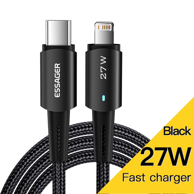 Essager Кабель USB C для IPhone 14, 13, 12, 11 Pro Max XS, 27 Вт, кабель для быстрой зарядки типа C с проводом даты освещения для iPad Macbook