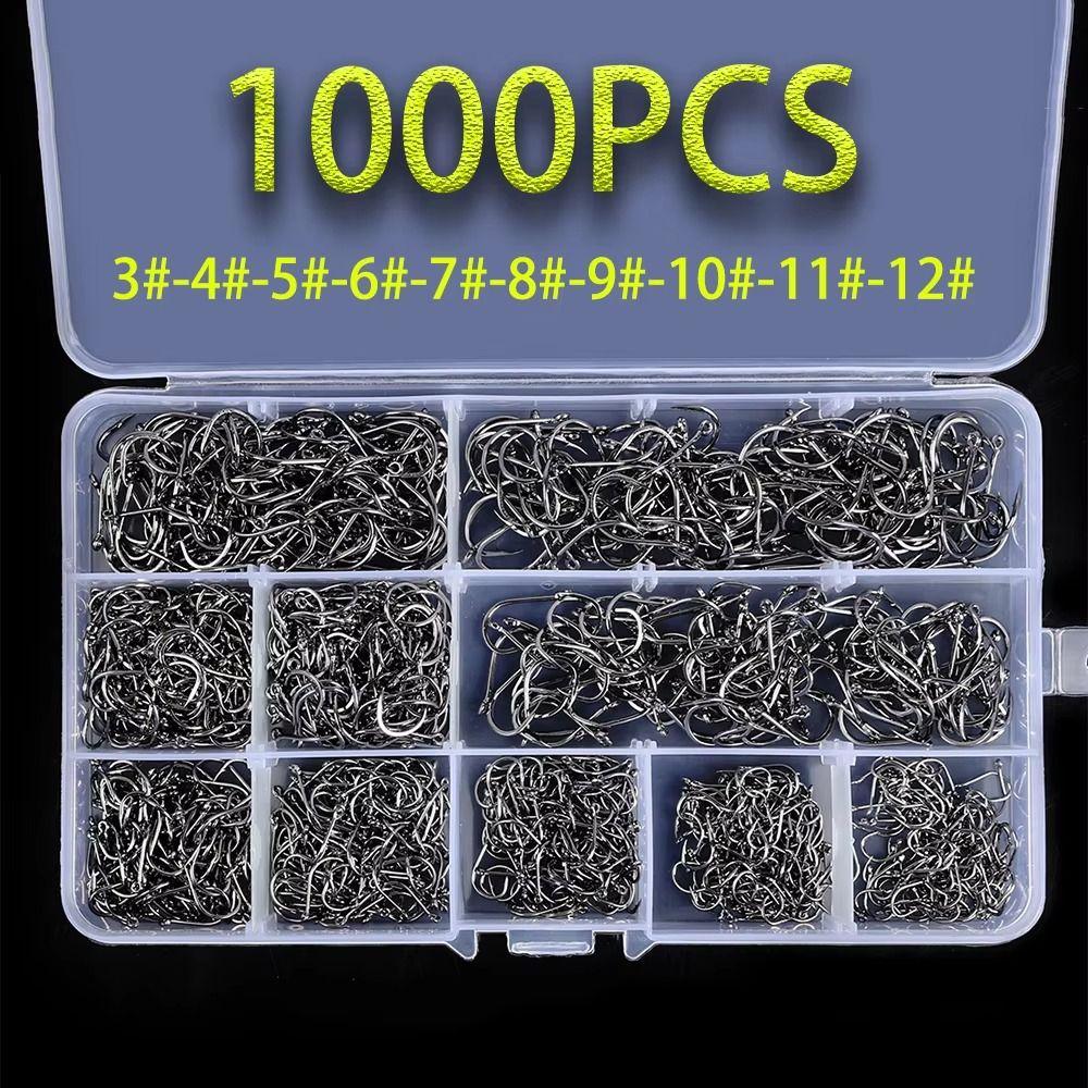 1000 шт. Рыболовные крючки из углеродистой стали, фиксированные, размер 3-12, с бородкой, для морской и пресноводной рыбалки