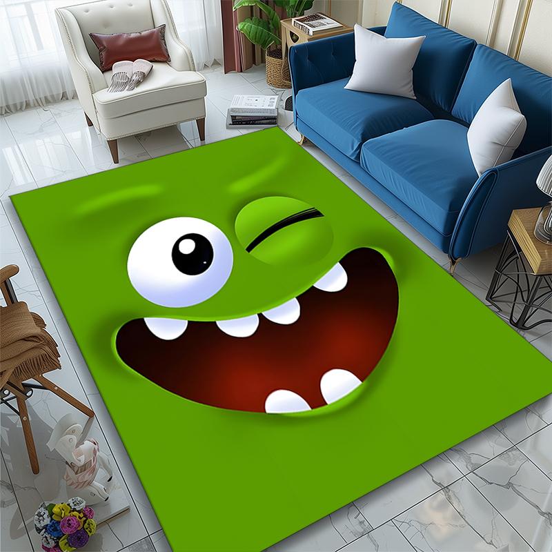 1pc Area Rug Appropriate for Office, Green Monster Face Carpet, Versatile Printed Chair Rug, Durable Home Sofa Carpet