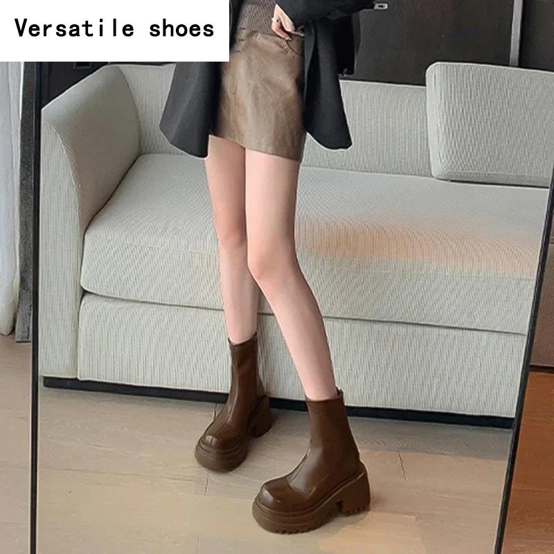 Массивные женские ботильоны, модные, с задней молнией, на платформе, на толстом каблуке, короткие ботильоны в стиле ретро, осенне-зимняя женская обувь