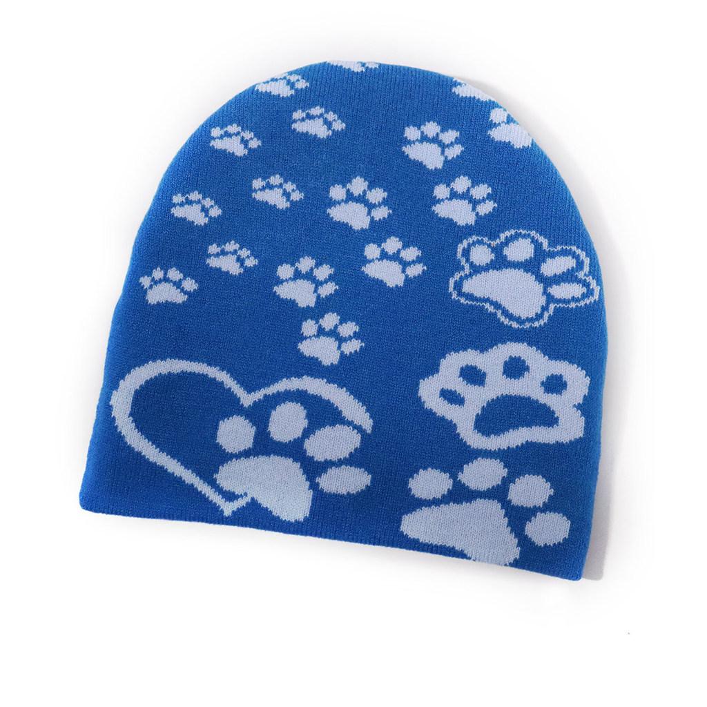 Acrylic Knit Hat With Paw Print Design For Casual Winter Wear And Outdoor Sports