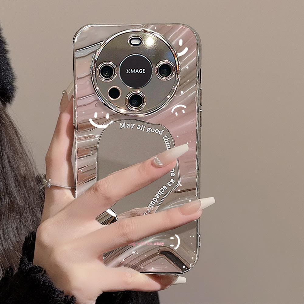 Зеркальный чехол для телефона для iPhone 16 11 13 14 для 16 Pro 12 13 15 16 Pro Max для Samsung A15 A16 A35 A55 Милый чехол для телефона с облаком, цветком и щенком с гальваническим покрытием