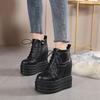 14CM Platform Boots Goth for Women Lace Up Wedge Heel Chain Ankle Booties Studded Short Motorcycle Boots with Zipper White