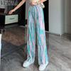 Women's Fashion Casual Colour Block Print High Waist Trousers Pants & Capris