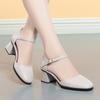 Hollow single shoes women's summer middle heel 2026 new women's shoes thick heel soft leather soft sole one-word buckle belt mother sandals