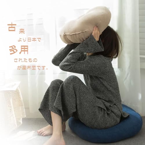 AYO Floor Cushions, Set of 2, Round, Tatami Chair Pads with Covers, Dobby Texture, Washable, Stylish, Natural, Nordic, Simple Design, for Chairs, Japa