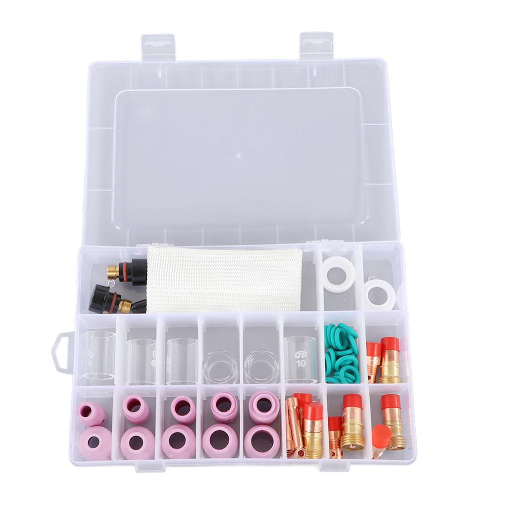 56Pcs TIG Welding Torch Accessories Kit Ceramic Nozzle Glass Cup Holder Equipment for WP17 18 26