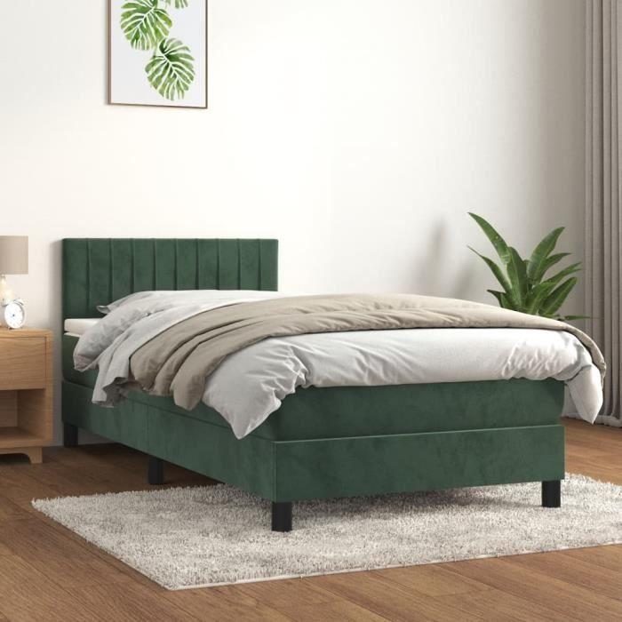 3141410 vidaXL Lit à sommier tapissier avec matelas Vert foncé 100x200 cm