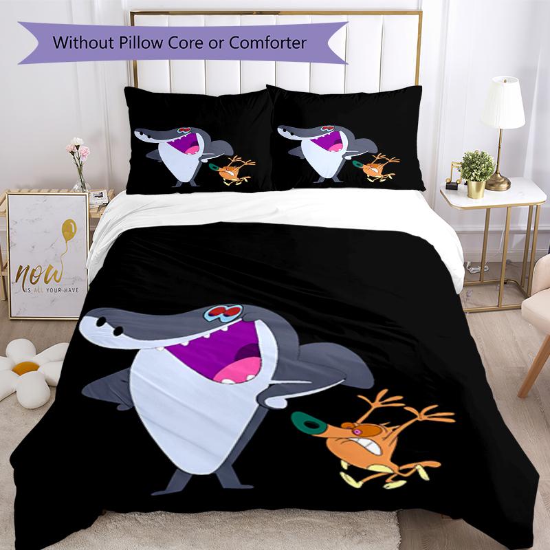 3pcs Zig & Sharko Bedding Set Duvet Cover Closure Includes 1 Duvet Cover & 2 Pillowcases, Soft and Comfortable for All Seasons.