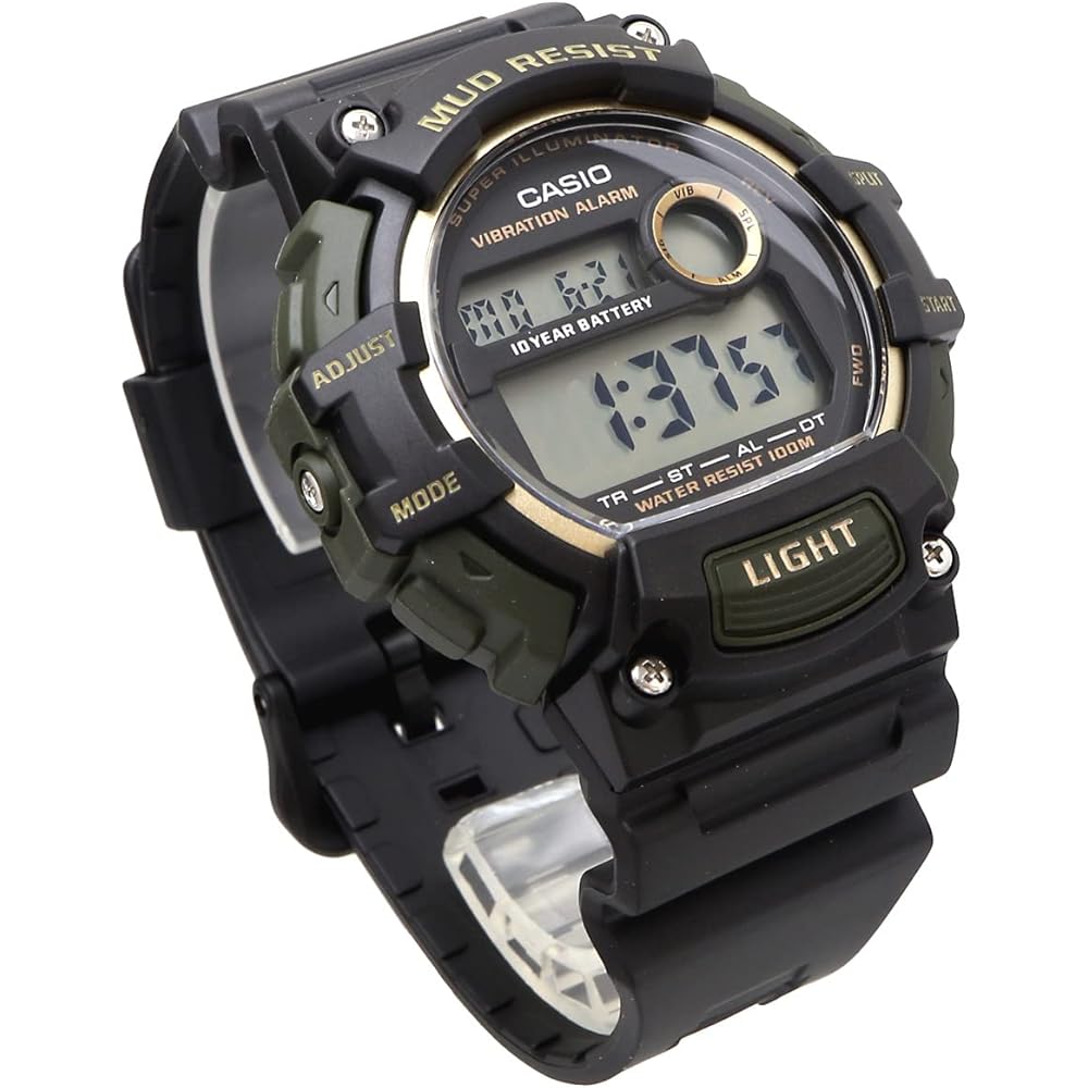 Casio Стандартные цифровые мужские часы TRT-110H-1A2V Черный Золотой Вибрирующий Будильник Устойчивые к Грязи