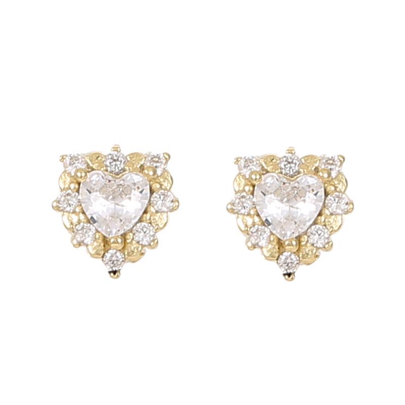 925 Sterling Silver Inlaid Shiny Zircon Heart Earrings for Women Korean Small Sweet Jewelry