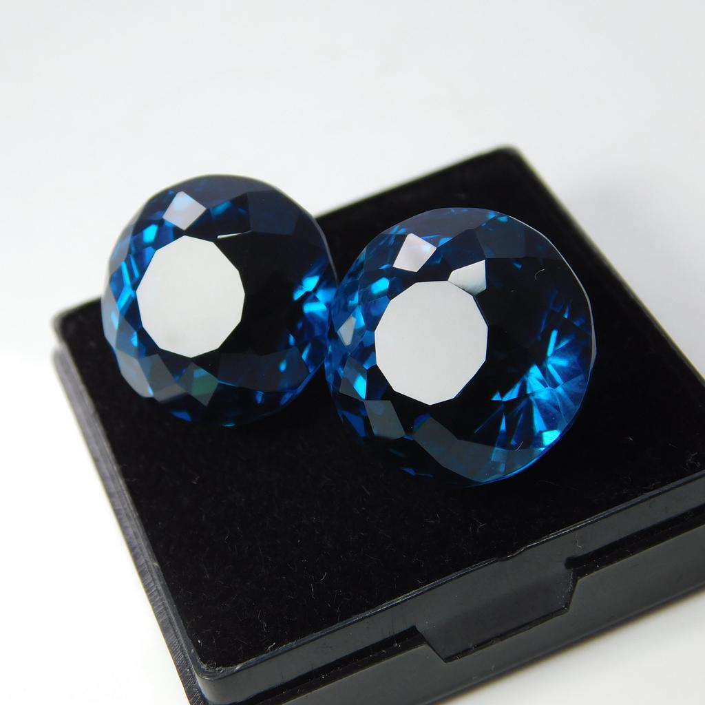 A+ CERTIFIED Blue Sapphire 55Ct Round Cut Loose Gemstone Pair for Jewelry Making
