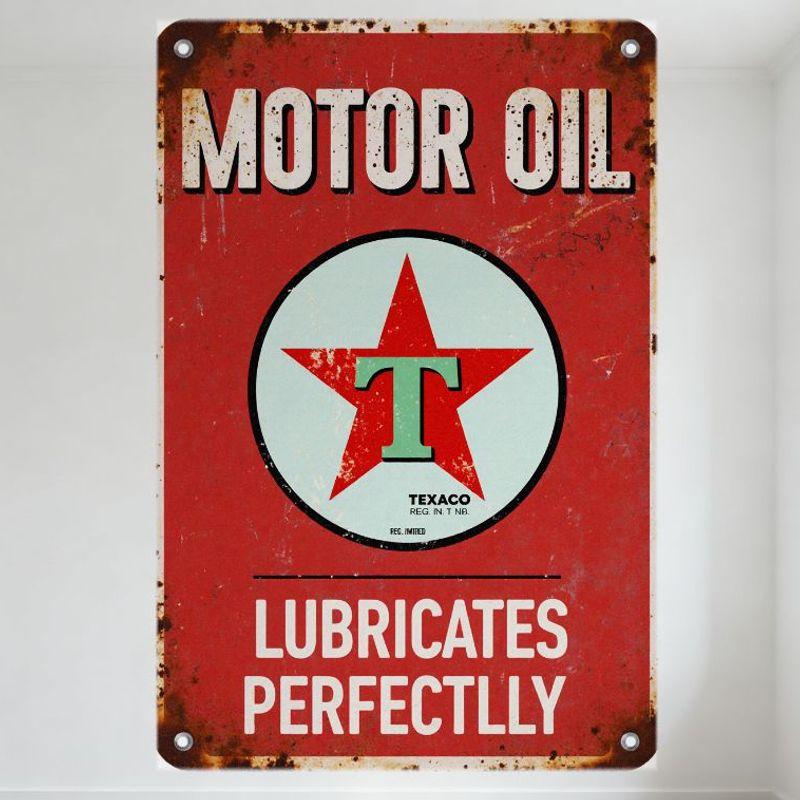 Винтажная металлическая жестяная вывеска Texaco Motor Oil, ржаво-красный фон, ретро-рекламная табличка, декор для дома, бара, мужской комнаты с надписью 'MOTOR OIL'