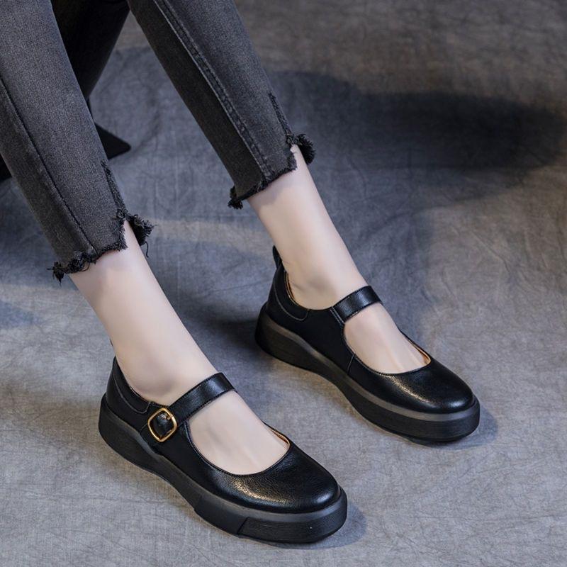 2025 Spring Platform Women's Shoes New Round Head Muffin Sole Soft Sole Shallow Mouth Single Shoes Versatile Square Mouth Flat Heel Casual Shoes