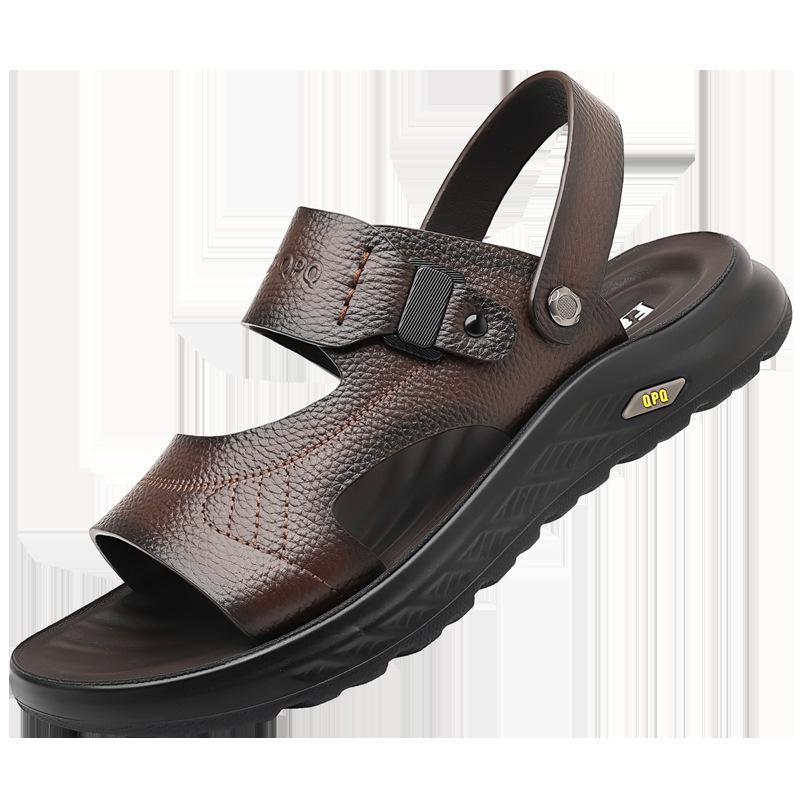 Летняя новая пляжная обувь мужские сандалии кожаные дышащие сандалии с открытым носком мужская обувь двойного назначения повседневные сандалии из коровьей кожи