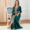 Gold Velvet Embroidered Long Skirt and Slit Sleeve Autumn/Winter Dress for Muslim Women