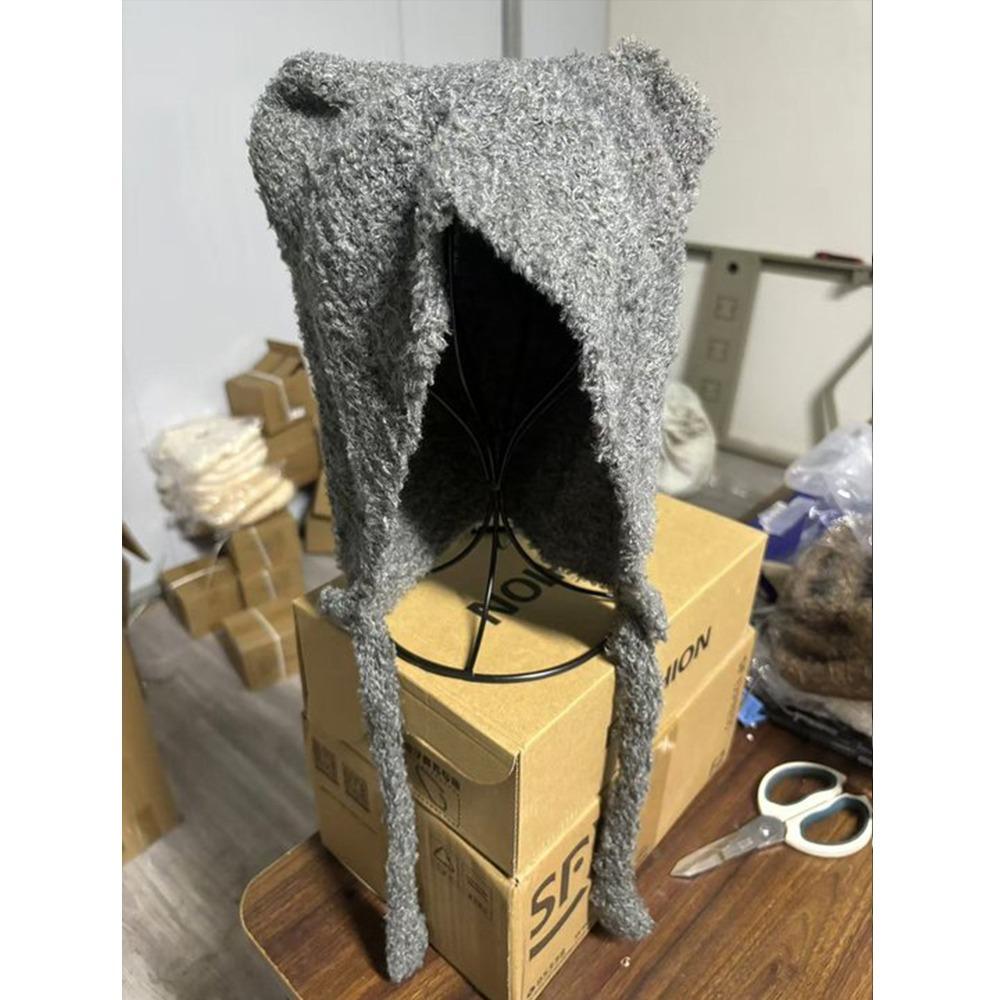 Милая плюшевая вязаная шапка с медведем Harajuku Y2K шапки-бини модная шапка с ушками медведя из овечьей шерсти для девочек