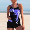 Women Bikini Two Piece Swimsuit Floral Print Cross Strap Halter Tankini Plus Size Set