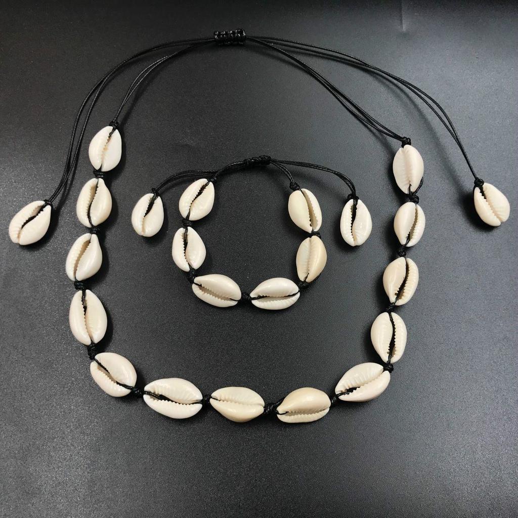 Женское модное регулируемое колье-чокер из натуральной ракушки с морской веревкой + браслет, ювелирные изделия «сделай сам»