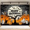 Halloween background cloth - No power supply required. Polyester material cemetery scene with cartoon full moon and bats