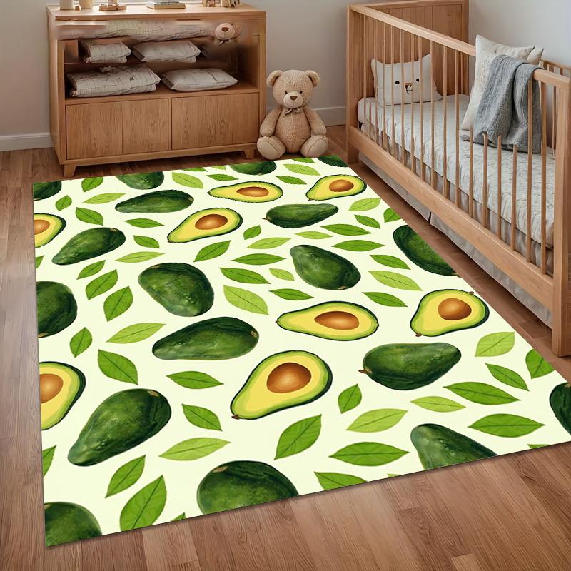 Watercolor Avocado and Leaf Print Area Rug, Soft Neutral Floor Mat for Kitchen Living Room Kids Room Home Decor