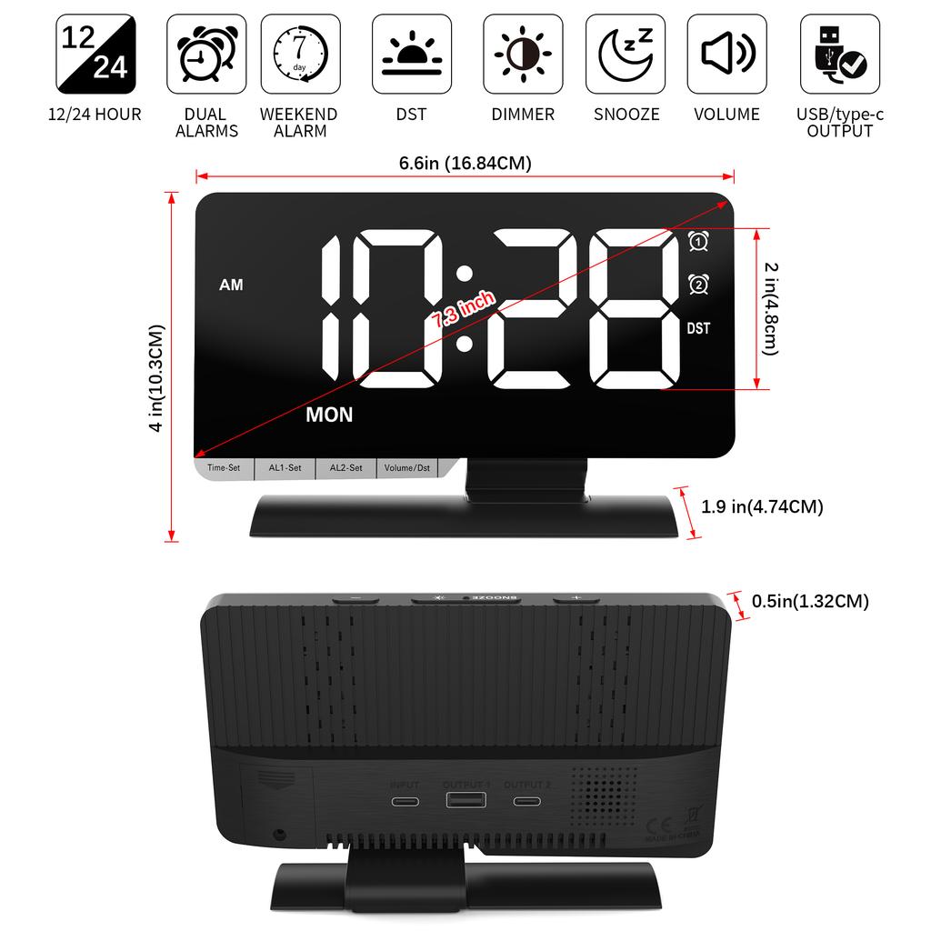 Table Clock HD Large LED Display Digital Adhan Prayer Smart Alarm Clock Desk Digital Auto Dimming for Bedroom Room Accessories