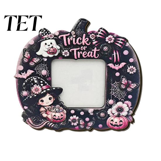 Cute Theme Picture Frame Halloween Photo Frame, Wooden Desktop Holder for Spooky Party Decoration Supplies And Festive Home Decor, Vintage Tabletop
