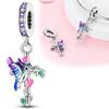 Шармы Серебро Сине-Фиолетовый Колибри Распятие Подвески Подходят для Оригинальных Браслетов Шармы для Женщин Ювелирные Изделия Сделай Сам Изготовление Подарки