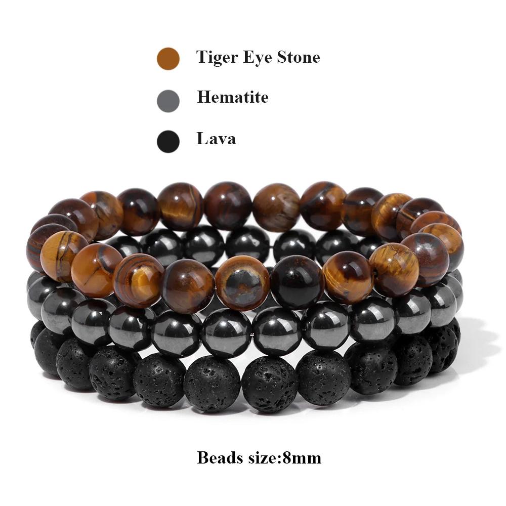 8 мм набор браслетов из натурального камня 3 шт./компл. родонит розовый кварц лунный камень аметисты гематит браслеты для женщин мужчин ювелирные изделия