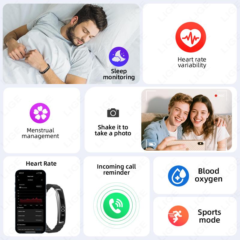 Call Reminder Smart Bracelet Fitness Sleep Tracker Heart Rate Stress HRV Health Monitor Step Counting Sport Smartwatch Band