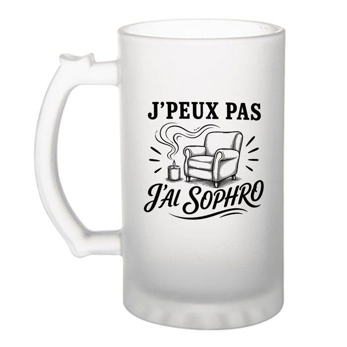 Chope / Verre à bière - PLANETEE - J’peux pas j’ai Sophro (minimaliste) - Verre trempé givré - 470 ml