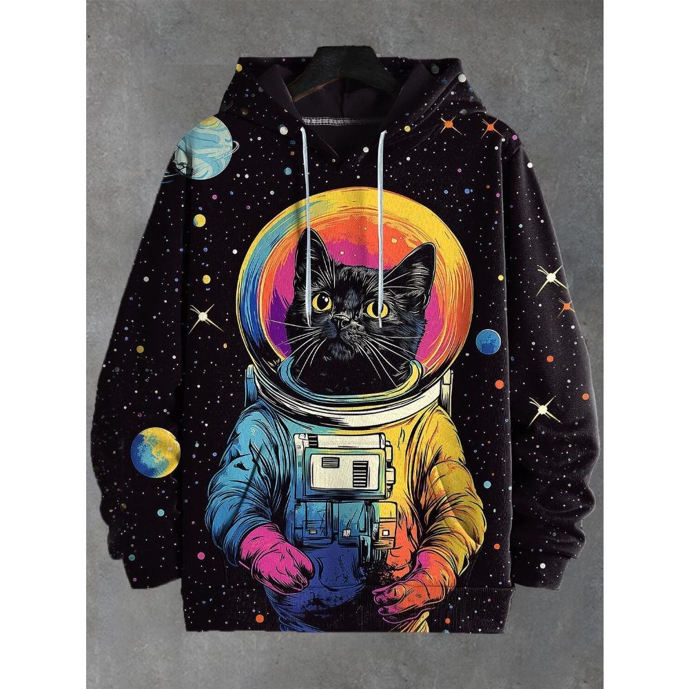 Men's Hoodie Cartoon Cat Print Y2k Sweatshirt Harajuku Hooded Shirt Pullover Casual Oversized Long Sleeve Top Men's Clothing