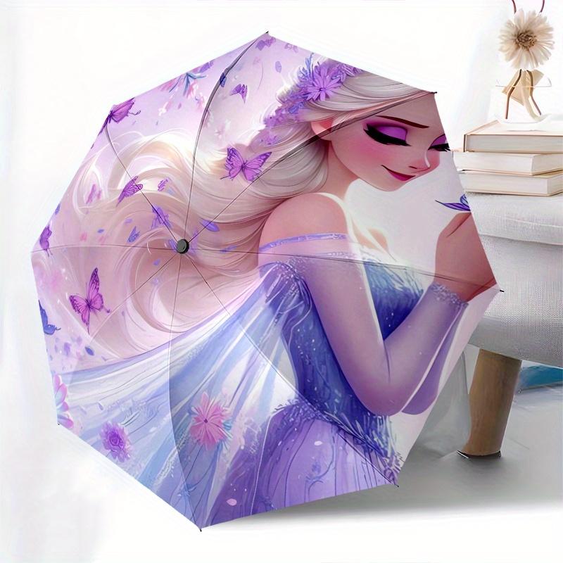 Elsa,Butterflies Themed Automatic Opening and Closing Folding Umbrella, Reinforced 8 Ribs, Compact Travel Design, Fashionable Folding Umbrel