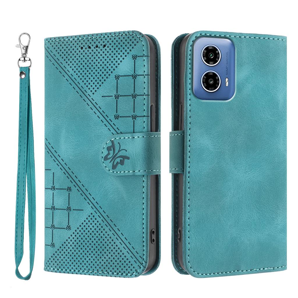 For Motorola Moto G45 5G/Motorola Moto G34 5G Leather Wallet Case Butterfly Flower Imprinted Phone Cover with Strap