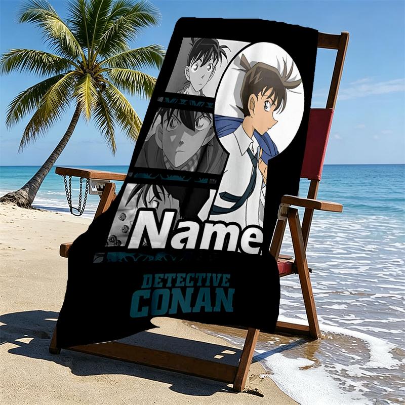 Custom Name Personalized Detective Conan Print Beach Towel, for Trip Camping Beach Party Home Decor, Birthday Gift for Family & Friends