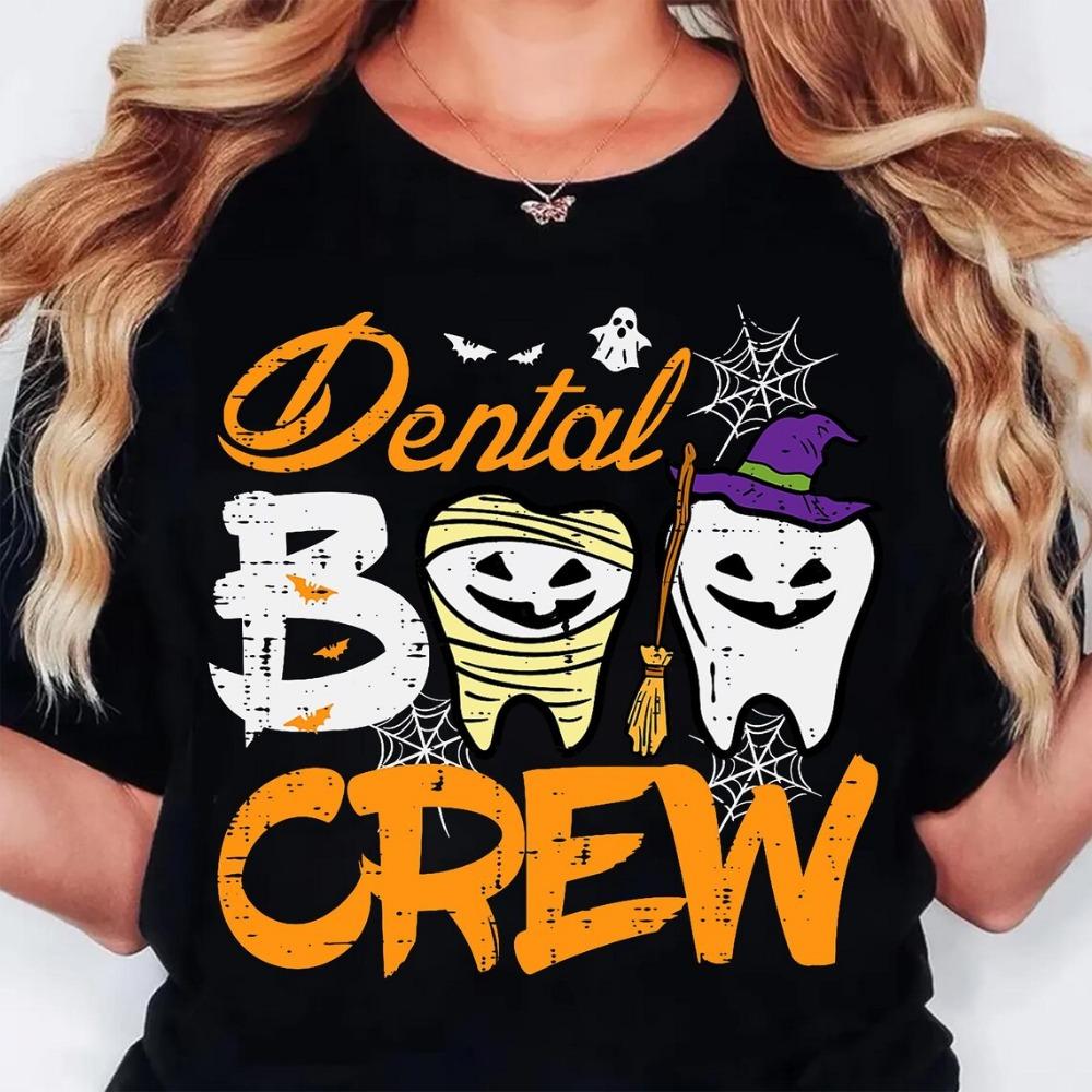 Dental Halloween T-shirt Fun Dental Teeth T-shirt Women's Manga Pattern Round Neck Top Harajuku T-shirt Women's Fashion Top