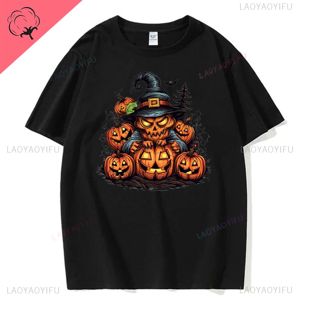 Jack Lanterns Women Ghost Pumpkin Bat Skeleton Print Round Neck Pullovers Cotton Shirt Graphic T Shirts Yk Top Harajuku Tops