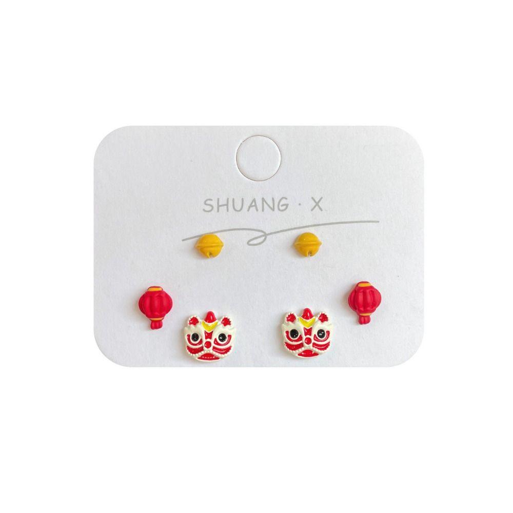 Festive Bell Pendant Earrings Chinese Style New Year Earrings Jewelry Red Little Lion Earrings